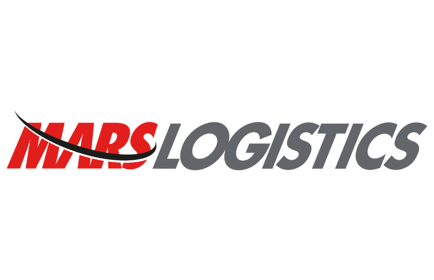 Logo von „Mars Logistics": „MARS" in roter Fettschrift mit einem schwarzen geschwungenen Swoosh-Element, „LOGISTICS" in grauer Fettschrift daneben. Transparenter Hintergrund.
